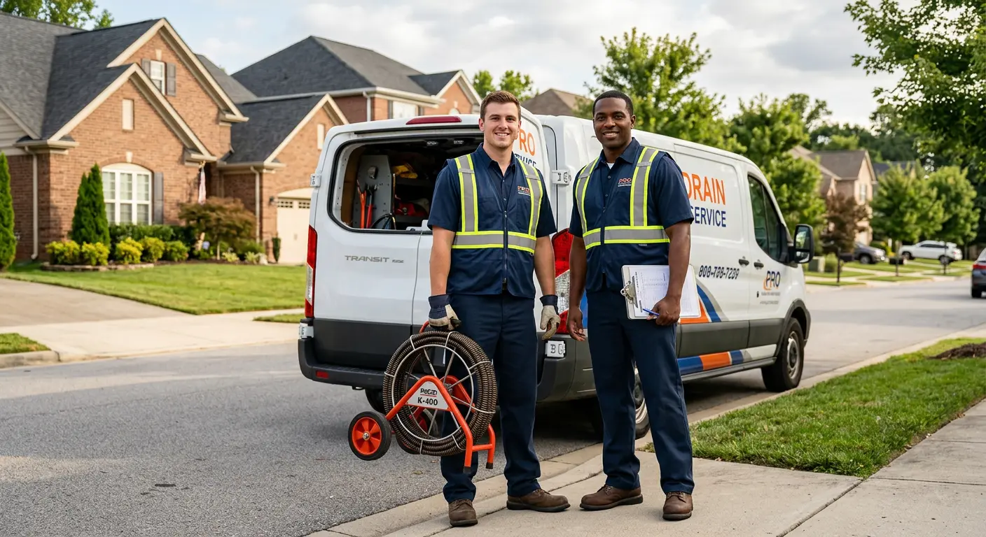 Sewer and drain service team with equipment ready for work in Penn Hills